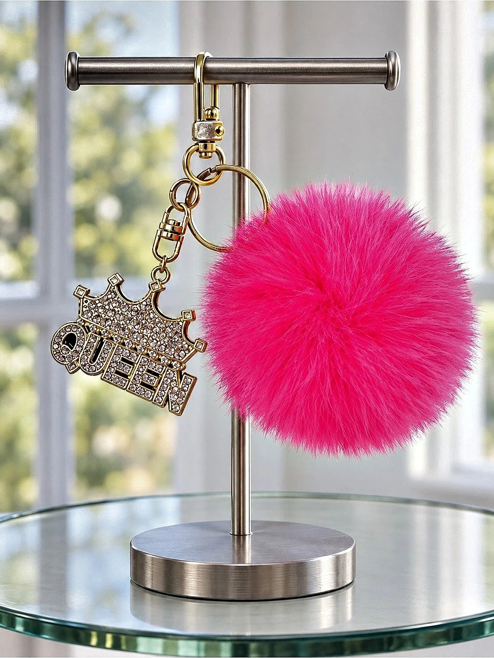 Pink Pom Crown Keychain